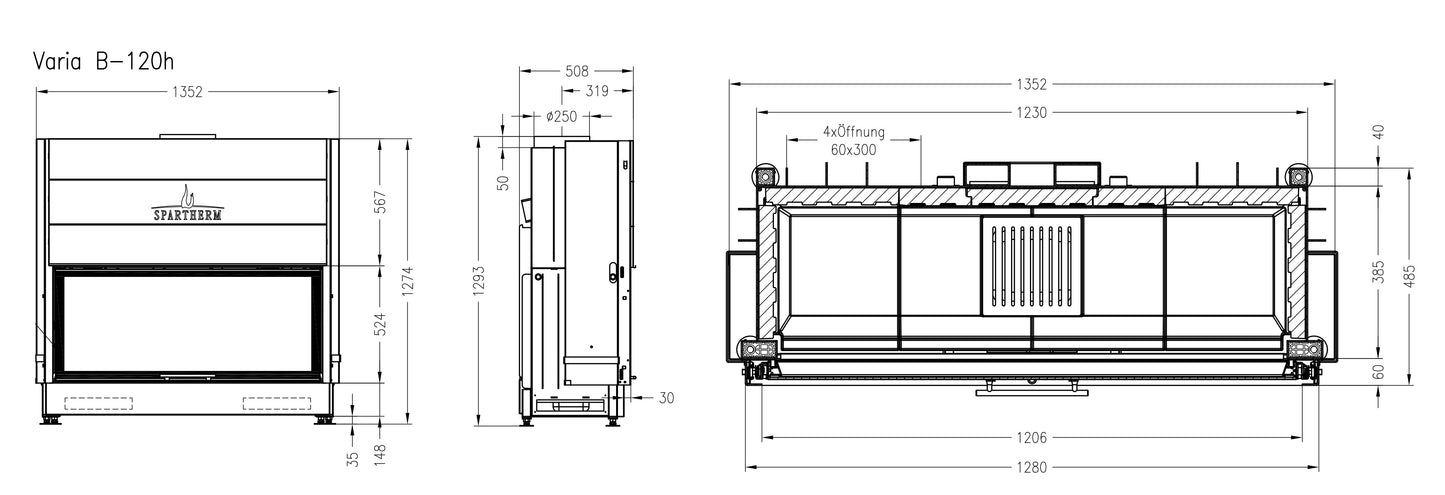 VARIA BH120 3S Wood Fireplace Lateral