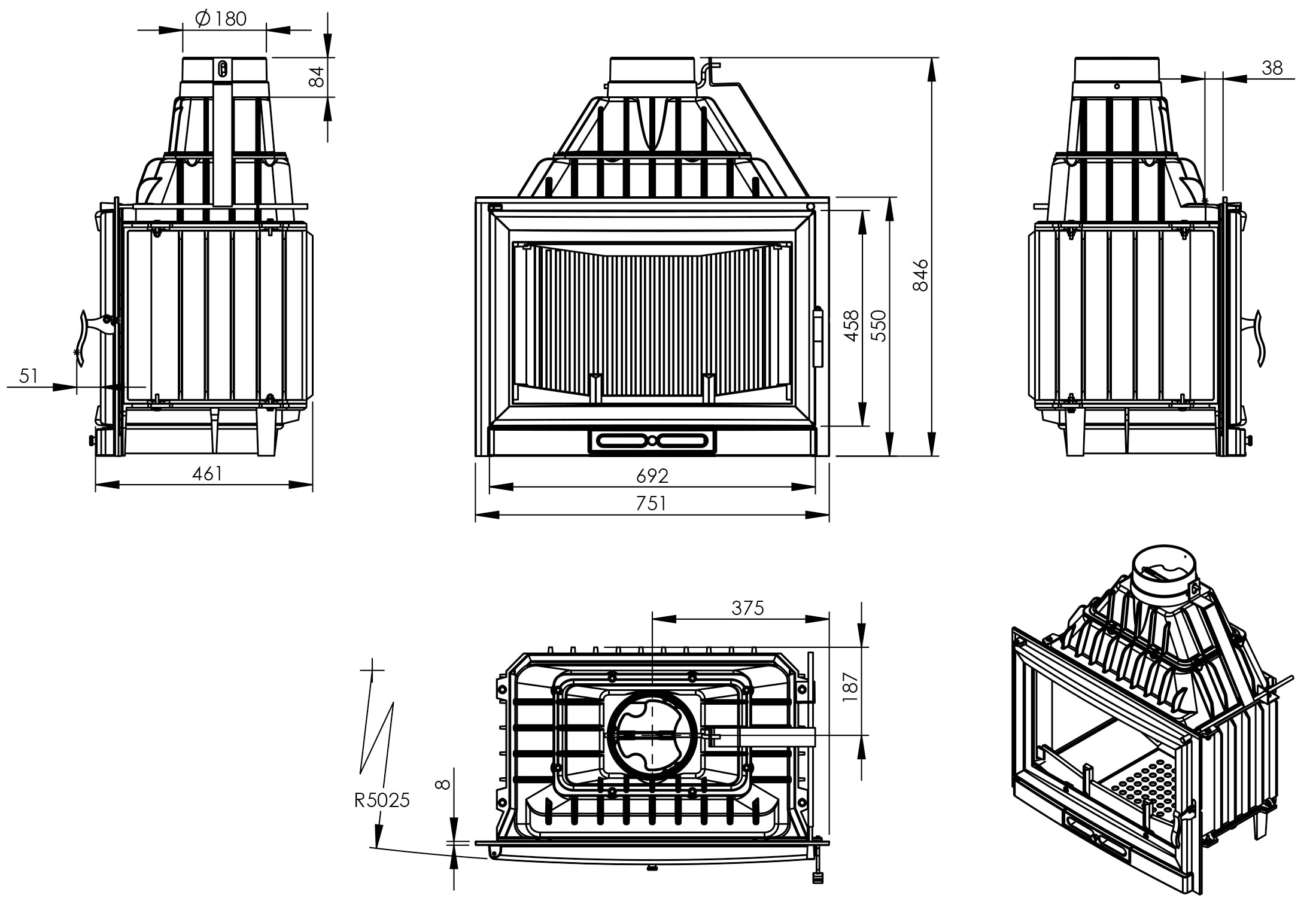 REMUS Wood Fireplace 75 Lateral