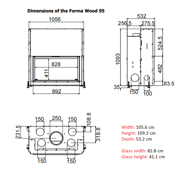 TC FORMA 95 Wood Fireplace Lateral