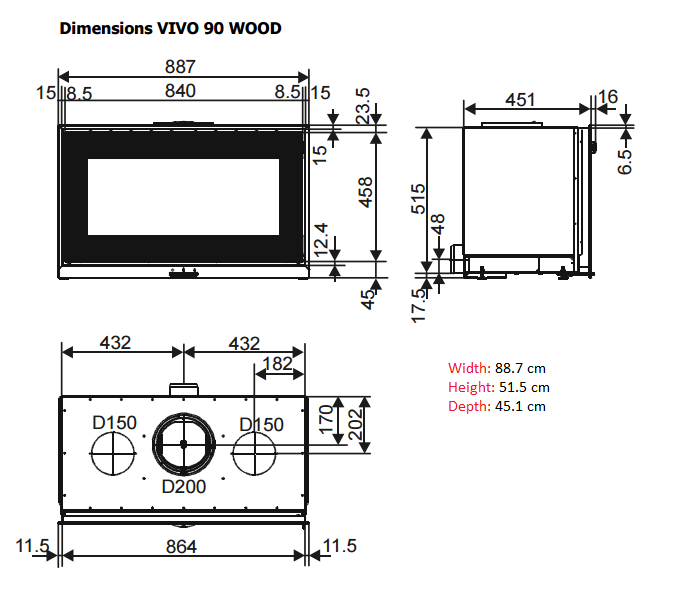 VIVO Wood Fireplace 90 Lateral