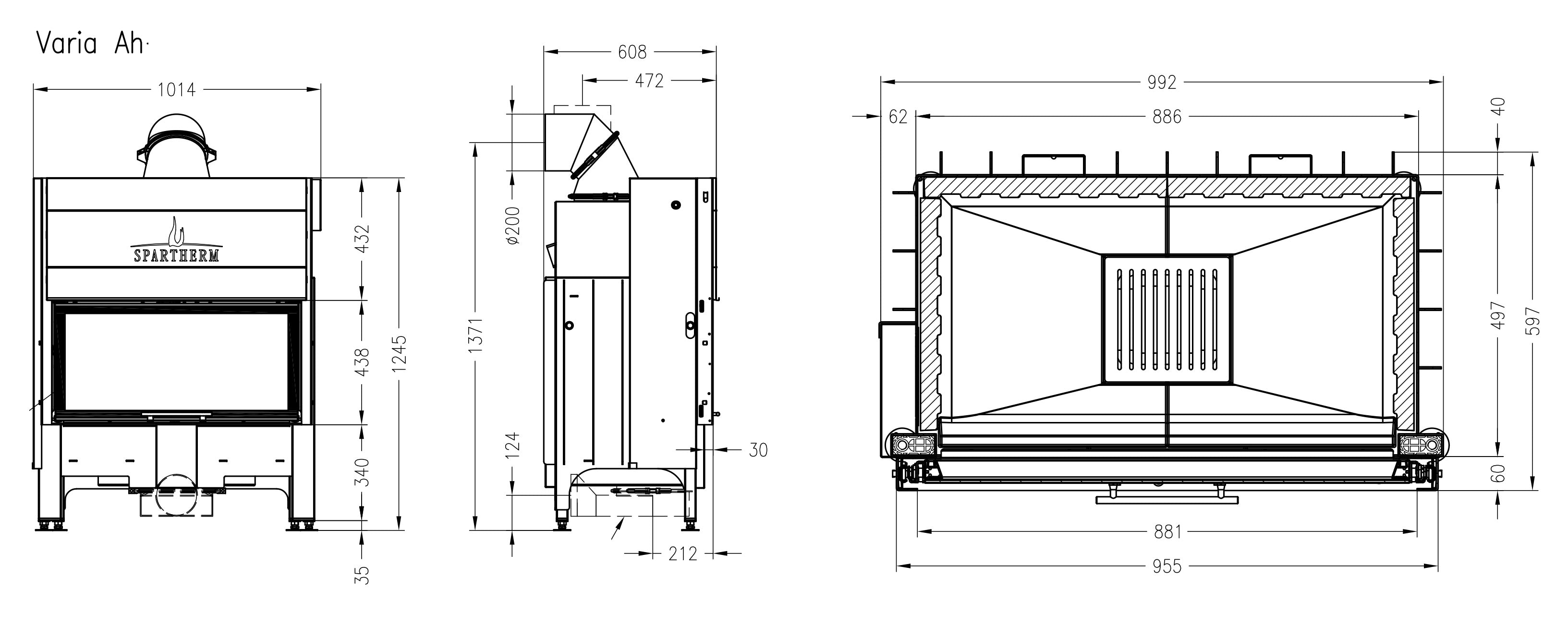 VARIA AH 3S Wood Fireplace 95 Lateral