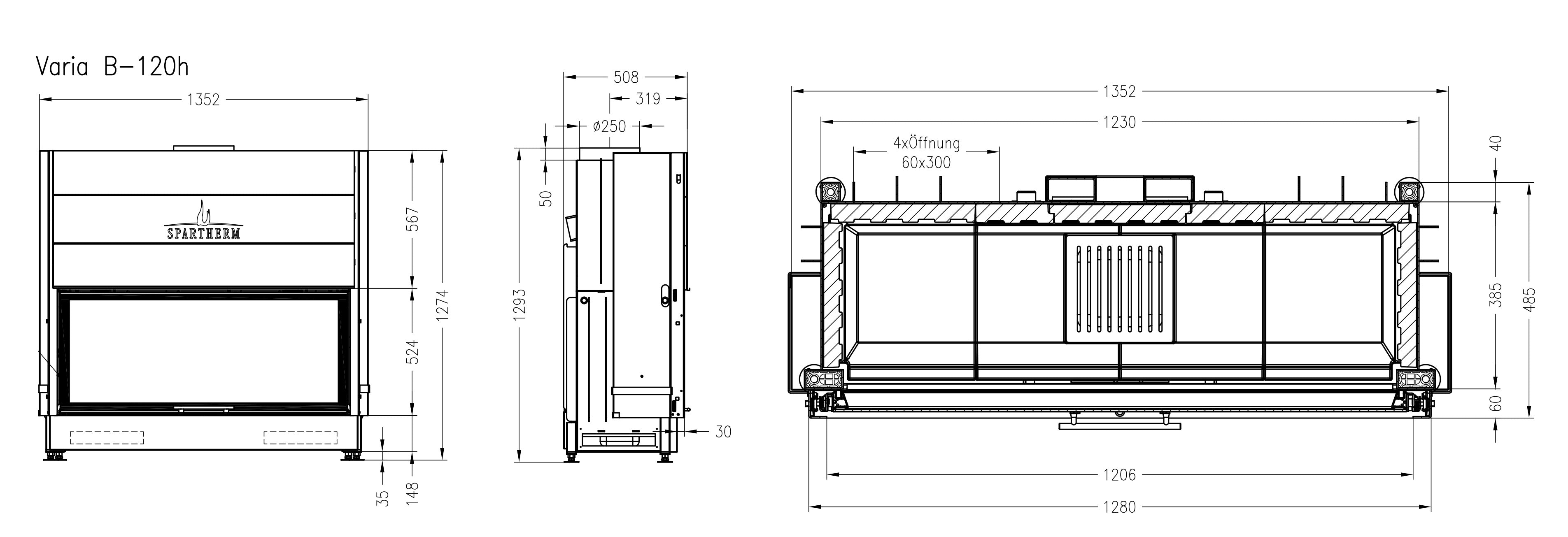 VARIA BH120 3S Wood Fireplace Lateral