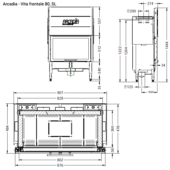 GLOVAL Wood Fireplace 90 Lateral