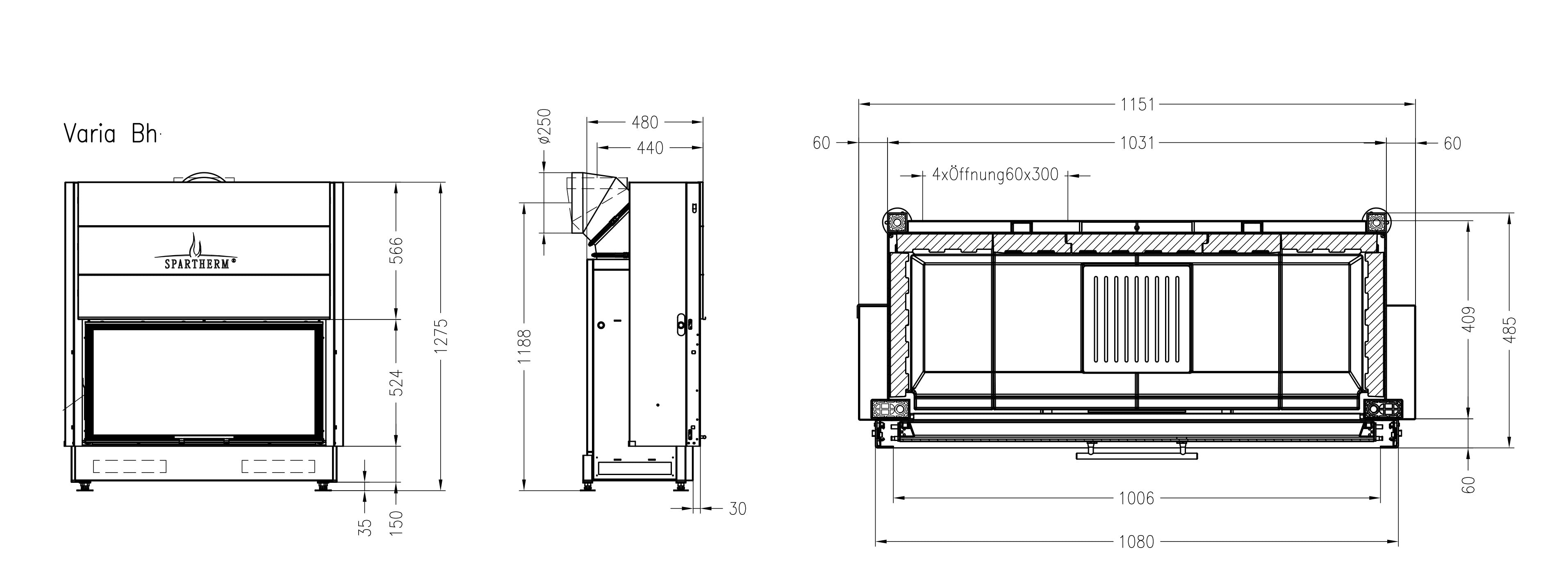 VARIA BH 3S Wood Fireplace 110 Lateral
