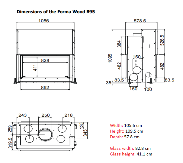 TC FORMA B95 Wood Fireplace Tunnel