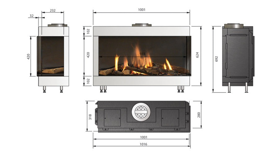 BIDORE 95 Gas Fireplace Corner Left/Right