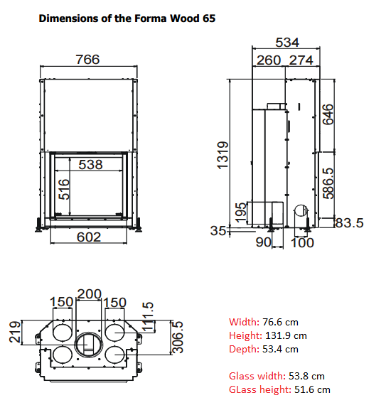TC FORMA 65 Wood Fireplace Lateral