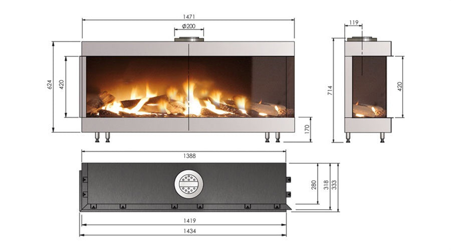 BIDORE 140 Gas Fireplace Left/Right