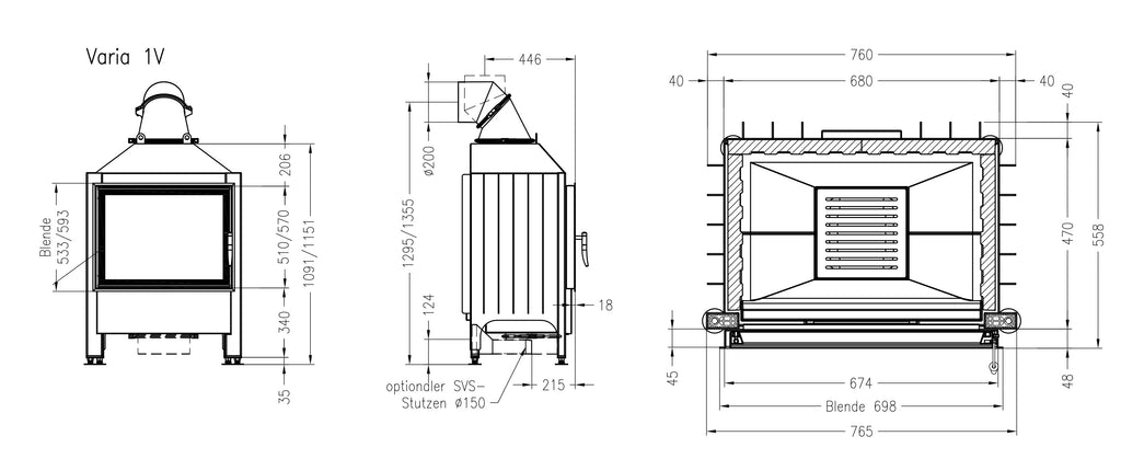 VARIA 1V Wood Fireplace 75 Lateral