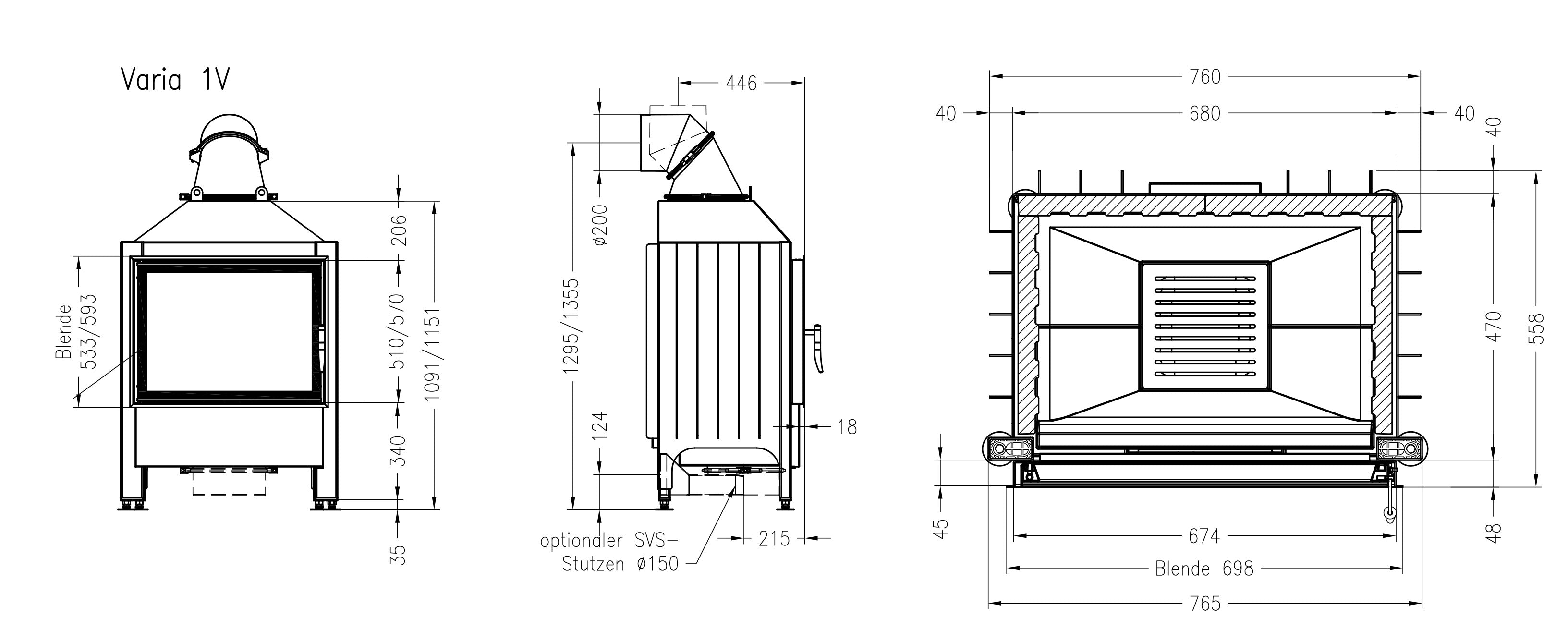 VARIA 1V Wood Fireplace 75 Lateral